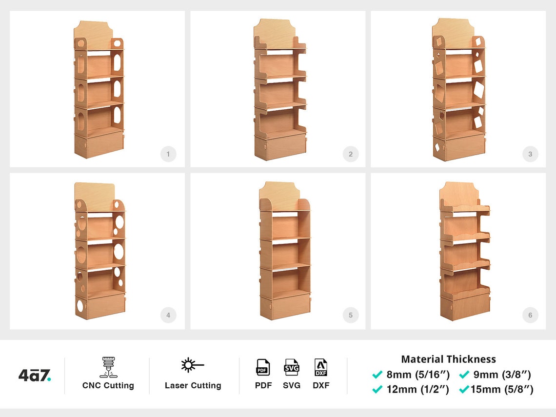 Shelf Rack Dxf Display Shelves Flatpack Combo Digital Cnc Cutting Files Bundle. Svg ...