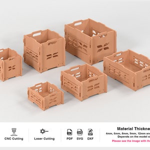 Archivo de máquina cortadora de cajas de cajas de almacenamiento apilables. Juego de cajas cortadas con CNC y láser. Plan de bricolaje con caja de madera. Plano de carpintería de caja de cesta láser