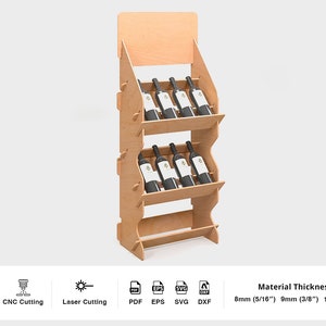 May include: A wooden wine bottle display stand with three shelves. The stand is made of light brown wood and has a simple design. The stand can hold up to 12 bottles of wine.