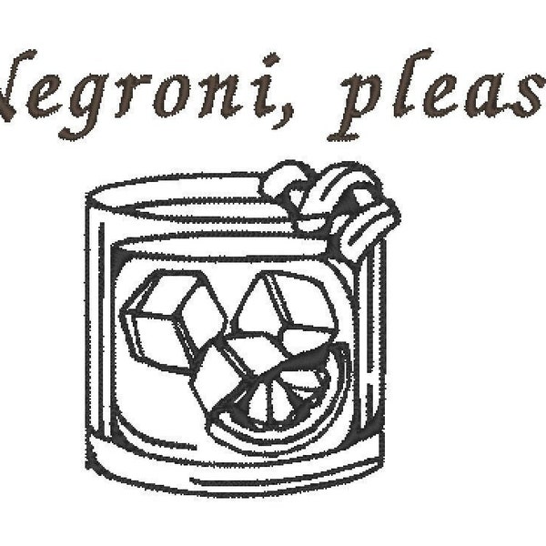 Negroni : Embroidery Design, Cocktail Embroidery file