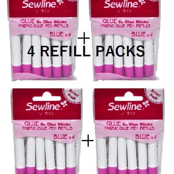 Sewline FOUR Refill Packs-Quality Water Soluble Glue Refills for Sewline Pen-Stick Fabrics -No Need for Pins-Quliting, Sewing, Paper Piecing