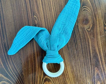 Cotton Muslin Bunny Ear Teether Ring
