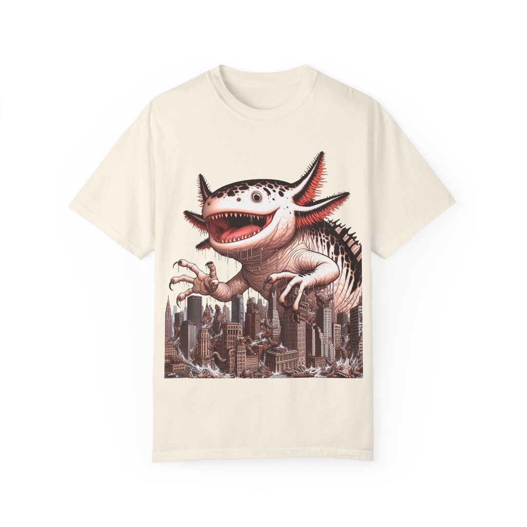Axolotl Godzilla Mens Graphic Tee Funny Monster Cityscape Unisex ...