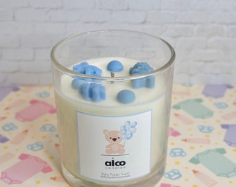 Custom Baby Gift - Personalized Blue (8oz & 13oz) Candle (Baby Powder Scented) | Baby Boy | Baby Shower Gift | Nursery Decor | Newborn