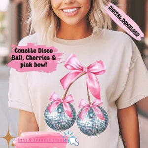 Coquette esthetische Disco Ball zacht meisje roze strik cottage kern digitale trending download png vrouwelijke trend cadeau tiener verjaardagscadeau girly
