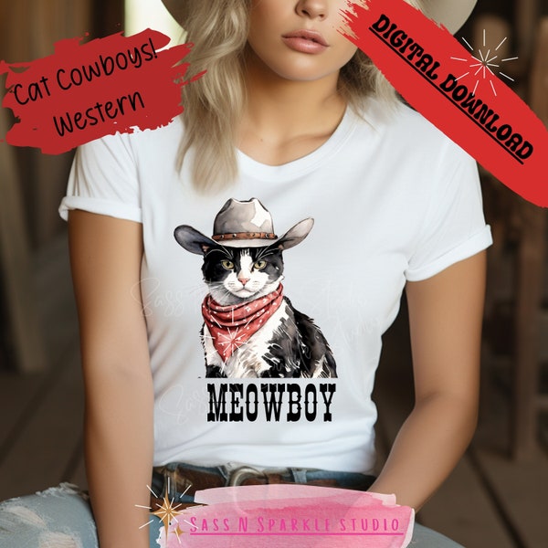 Cat Cowboy meowboy kitten digital download png gift present mom mama mother shirt birthday tween cat lover animal western aesthetic trendy