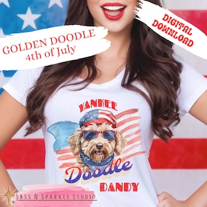 Glücklicher 4. Juli Goldendoodle Hund Feiertag Party Feuerwerk trendy digitaler Download png dtf Unabhängigkeitstag Trending Topseller US