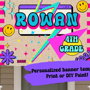 Modèle de bannière personnalisé pour la rentrée scolaire, affiche imprimable rétro des années 90 à peindre, affiche de la rentrée scolaire, bricolage, enseignant