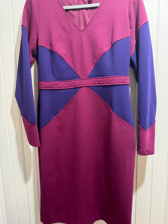 Color block, Deep Pink and Purple Work Pencil Dres