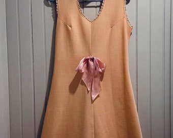 60s/70s Apricot / Pink-Orange, Lace Trimmed Formal Dress