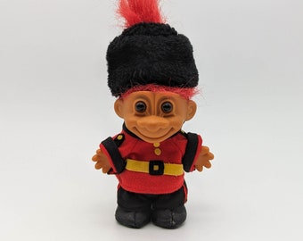 1990's Vintage, Queens Guard British Soldier Troll Doll With Red Hair and Browns Eyes, With Complete Outfit, Russ Branded