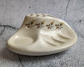 Vintage Bathroom Organizer with Flowers, Ceramic Organizer for Bathroom Toiletries, 1970s Ceramic