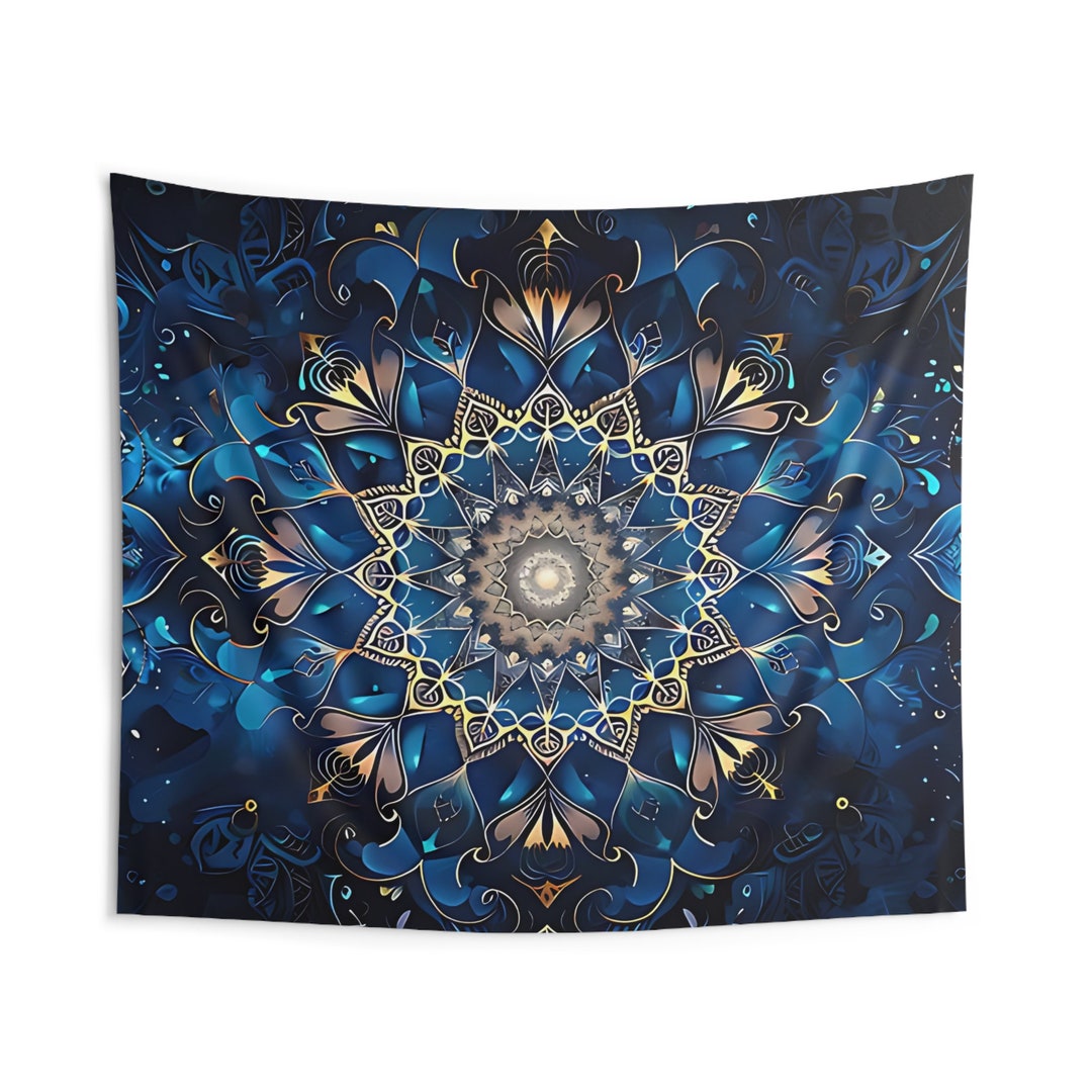 Navy Mandala Indoor Wall Tapestries Etsy