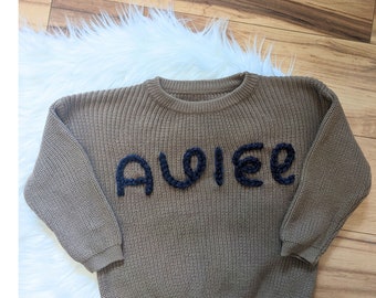 Custom Name Hand Embroidered Baby Toddler Sweater