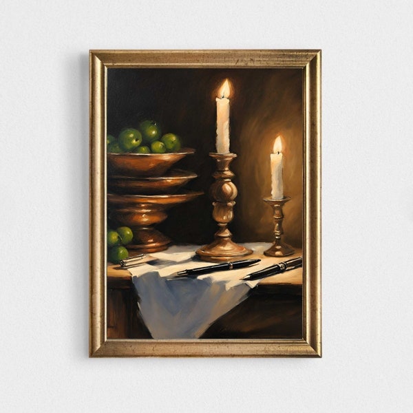 HIGHLAND ART SERIES | | Digital Download Wall Art | Candles Still Life | Vintage Style Oil Painting - Printable | Small to Medium Size