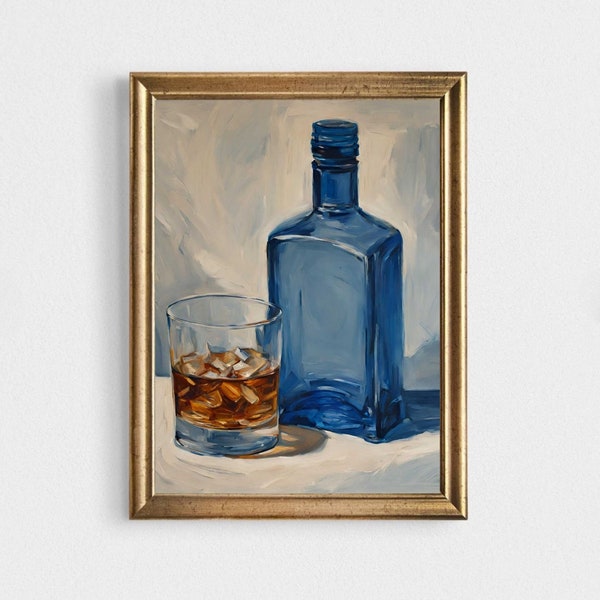 FARM ART SERIES | | Digital Download | Whiskey and Empty Bottle Bar Art | Classic Oil Painting Wall Art - Printable | Small to Medium Size