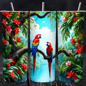 Macaw Parrots Tumbler Wrap: Tropical Birds Sublimation Design (Digital Download)