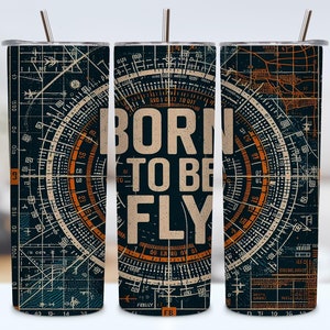 Envoltura para vaso "Nacido para volar", gráfico de piloto de avión (sublimación PNG, vaso de 20 oz), mapa seccional aeronáutico PNG, envoltura para amantes de la aviación