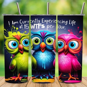 Vaso de dibujos animados de pájaros, envoltura para vaso WTF, vaso delgado de sublimación de 20 oz, diseño divertido sin costuras, descarga digital de dibujos animados de pájaros PNG