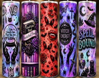 5 Halloween Witch Tumbler Wrap Bundle PNG | 20oz Skinny Tumbler Wrap | 3D Sublimation Design | Gothic Witchy Bundle Download