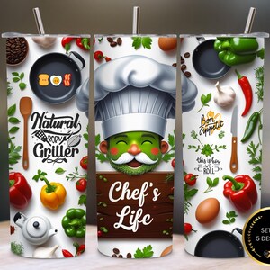 Chef&#39;s Life Tumbler Wrap PNG: Cooking & Baking Sublimation Design (Digital Download 300 DPI)