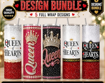 Queen of Hearts 20oz Skinny Tumbler PNG Bundle | Queen Tumbler Wrap Sublimation | Full Wrap 20 oz Skinny Tumbler Design | Instant Download