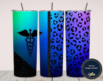 Nurse Leopard Print 20oz Tumbler Wrap PNG | Gradient Medical Sublimation Design | Skinny Tumbler Digital Download