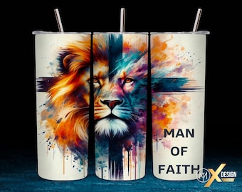 Man of Faith Tumbler Wrap, 20oz Skinny Tumbler Sublimation Design PNG, Christian Tumbler, Bible Faith Jesus, Father's Day Gift PNG Download