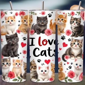 Valentines Cat Tumbler Wrap, Kätzchen Liebe Tumbler, 20 Unzen Skinny Tumbler Sublimation Design PNG, Katzenliebhaber Tumbler, Digital PNG Download