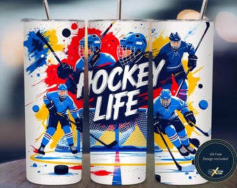 Hockey Life Tumbler Wrap, Eishockey Sport Design 20 Unzen Skinny, Skates Sticks Pucks Rink, Athlete Geschenk, 300 DPI Digital Download