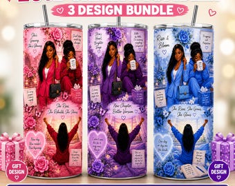 3 Motivational 20oz Tumbler Wrap PNG Bundle | Inspirational Girl Collage Skinny Tumbler Sublimation Design | Self Love Digital Download