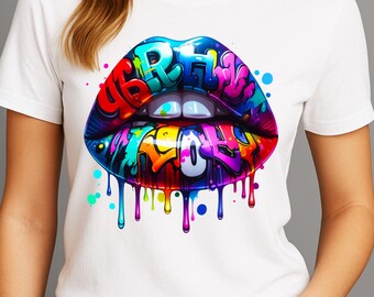 Graffiti Lips PNG Digital Art, Colorful Street Art Lips Clipart, Dripping Paint Pop Art Lips Transparent Background Design