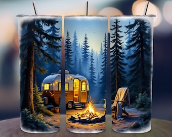 Camping Forest Tumbler Wrap PNG: Nature Adventure Sublimation Design (Digital Download 300 DPI)