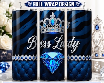 Luxury Glam Bling 20oz Tumbler Wrap PNG | Diamond Boss Lady Sublimation Design | Elegant Fashion Skinny Tumbler | 300 DPI Digital Download