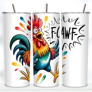 Bundle 5 Funny Rooster Cartoon 20oz Tumbler Wrap | Watercolor Chicken PNG Set | Humor Sublimation