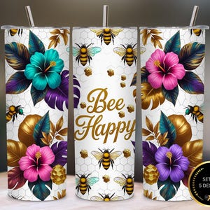 Floral Honey Bee Tumbler Wrap PNG: 20oz Sublimation Design (Digital Download)