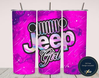 Off Road Girl 20oz Tumbler Wrap PNG, 4x4 Girl Holographic Pink Sublimation Design, Skinny Tumbler Digital Download