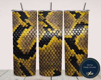 Snake Skin Texture 20oz Skinny Tumbler Wrap PNG Sublimation Reptile Scale Pattern Realistic Animal Print Design