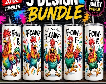 Funny Rooster Cartoon Bundle 20oz Tumbler Wrap PNG, 5 Watercolor Chicken Sublimation Designs, Farmhouse Skinny Tumbler Digital Download