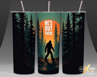 Bigfoot Tumbler Wrap PNG: Forest Sunset Sasquatch Sublimation Design (Digital Download)