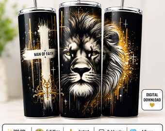 Man of Faith Christian 20oz Tumbler Wrap PNG, Christian Dad Sublimation Design, Religious Skinny Tumbler Digital Download