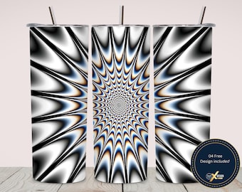 Hypnotic Optical Illusion 20oz Tumbler PNG | Metallic Abstract Radial Burst Skinny Tumbler Sublimation Design | Full Wrap Instant Download