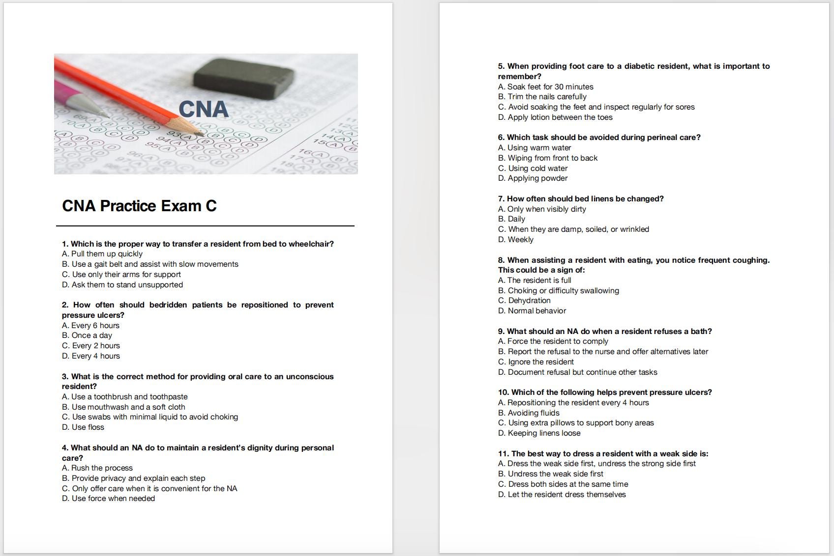 CNA Practice Exam Bundle: 210 Questions & Explanations (PDF) - Etsy