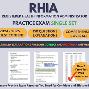 RHIA Prüfungspraxis | 2024-2025 Registered Gesundheitsinformations-Apotheker-Prüfung | Einzel-Prüfungspaket |  150 Fragen und Erklärungen |