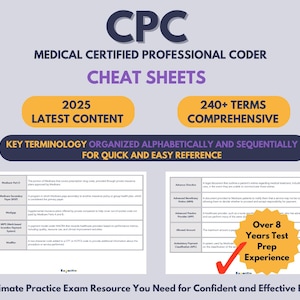 CPC Cheat Sheets | 2025 Certified Professional Coder | Medical Coding  | 240+ Key Terminology | Comprehensive Latest Content |