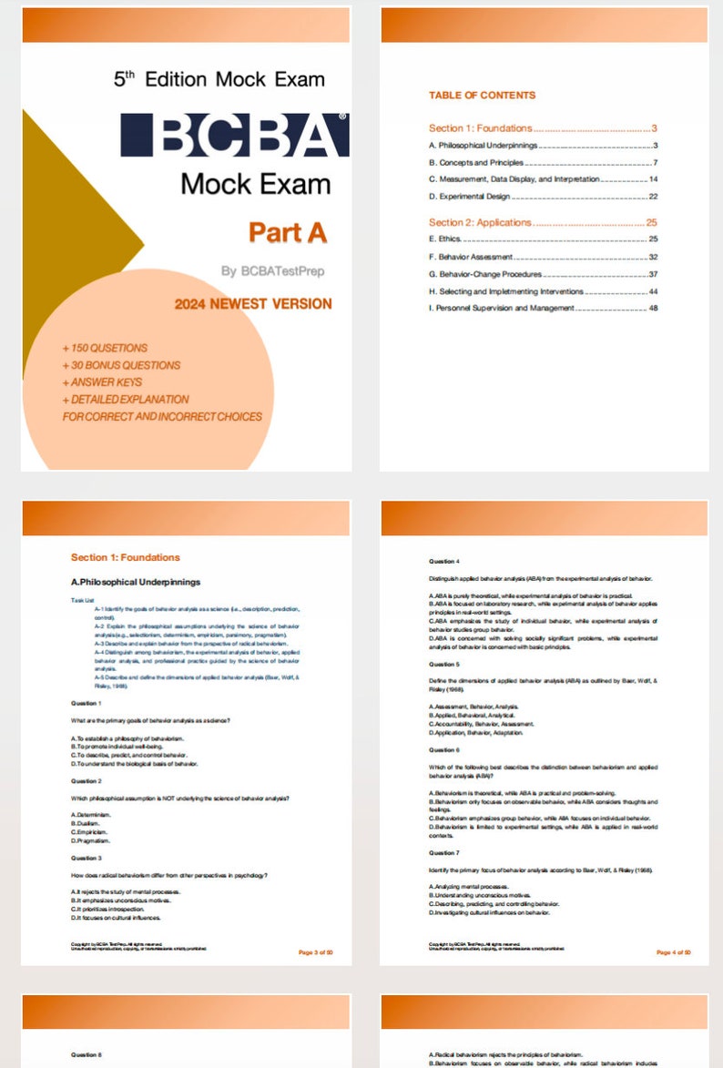 2024 BCBA Mock Exam Packages AB Newest Version 360 Questions Answer Key