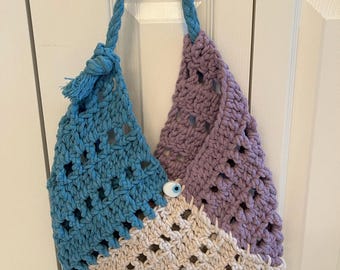 Handmade Macrame Crochet Shoulder Bag: Colorful Cotton Tote with Evil Eye