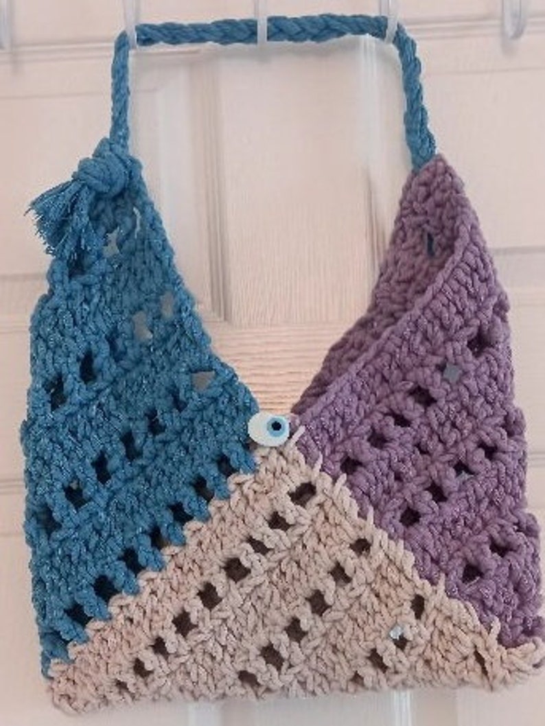 Sac en macramé, sac au crochet, sac à bandoulière, sac en macramé fait main, sac en corde de coton, sac fait main, sac de plage, sac d'épicerie, sac coloré, sac fourre-tout, image 1