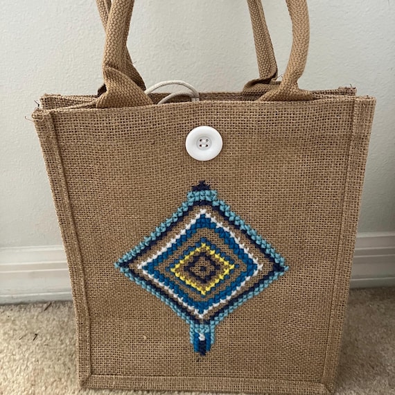 Jute Bag Cross Stitch On Tote Bag Cross Stitch A4 Canvas Project - Main Image