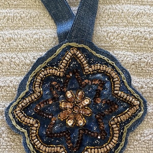Fabric necklace, beaded pendant necklace, pendant embroidered necklace, embroidery necklace, textile necklace,beaded necklace, two sides